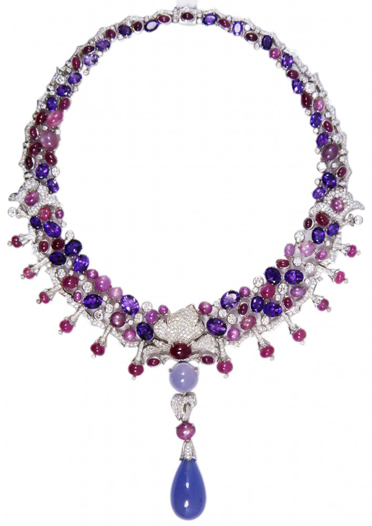 White gold, diamond and gemstone necklace made to the specifications of a Cartier necklace. Image courtesy of Elite Decorative Arts.